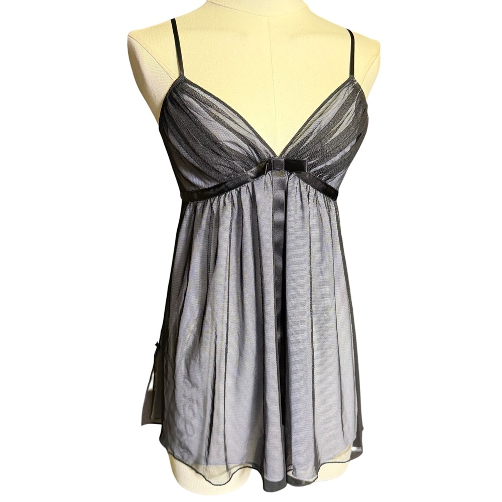 Victoria's Secret Vtg 2000s Black Grey Mesh Babydoll Slip Chemise Top Small